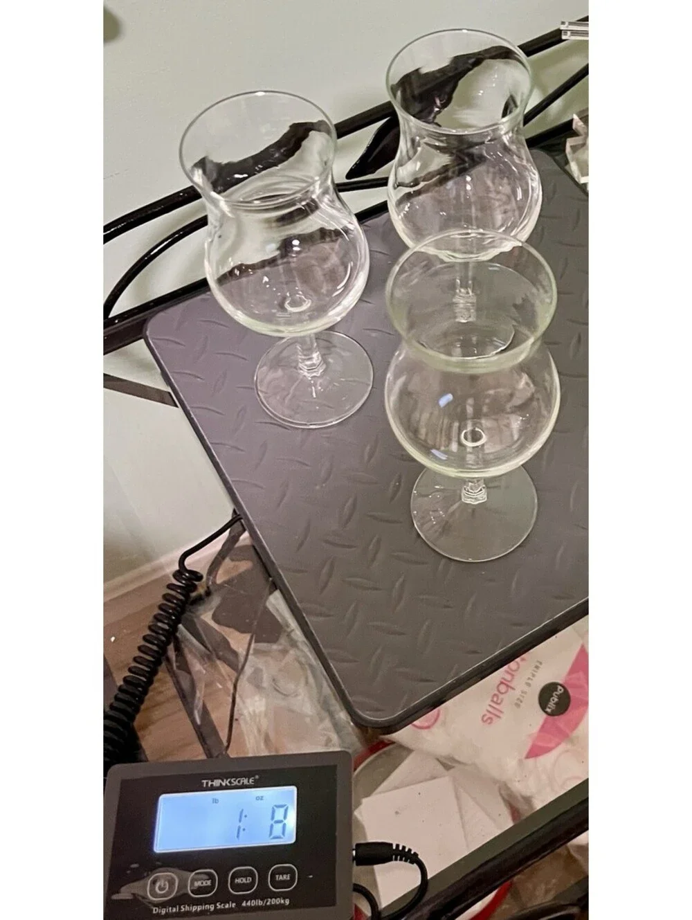 Luminarc France 1970s Set Of 3 Hurricane Goblets Clear Glass, 2.75x7.5”
